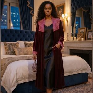 Vintage Long Robe Full Zip Women’s Size Medium Diamond Tea Maroon Red Bathrobe